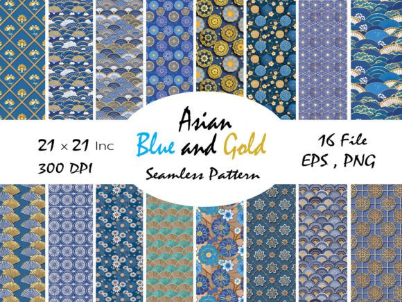 Download Asian Blue and Gold Abstract Pattern - Asian Collection