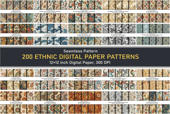 Download 200 Ethnic Digital Paper Patterns – JPG - Premium Resources